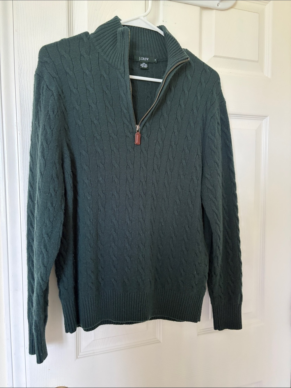 J. Crew Men's Forest Green Cable Zip-Neck Sweater